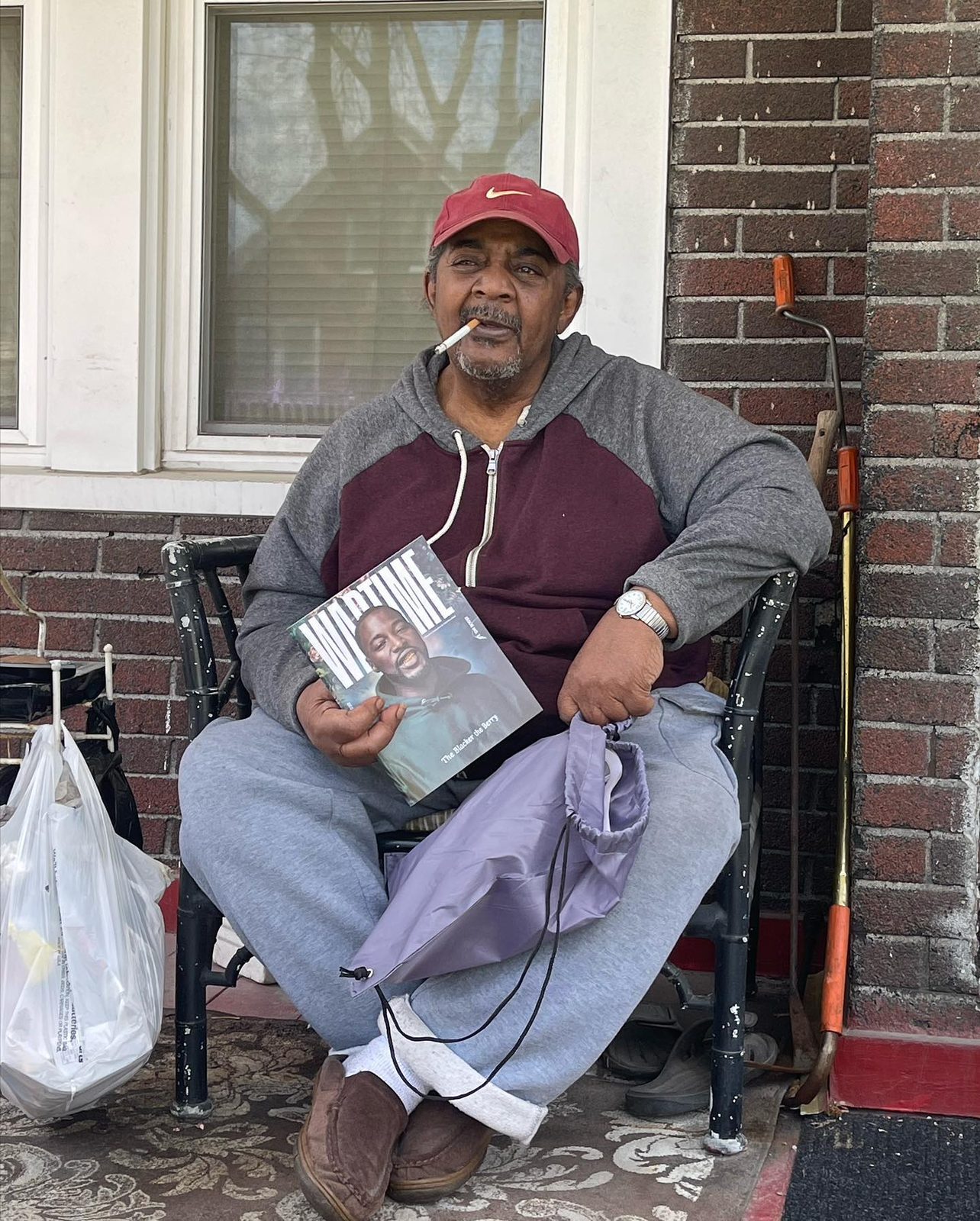 Reading WARTIME on the porch
